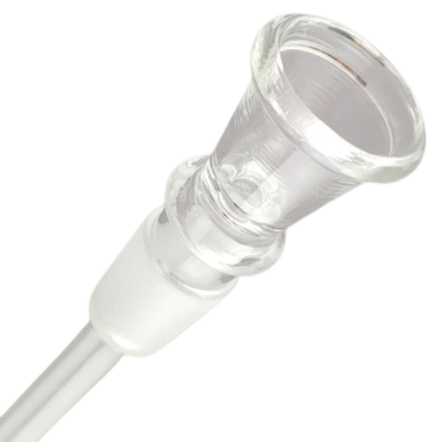 Glas Chillum mit Normschliff 14,5 mm und geradem Zugrohr, Länge 11 cm, klares Borosilikatglas, seitliche Ansicht