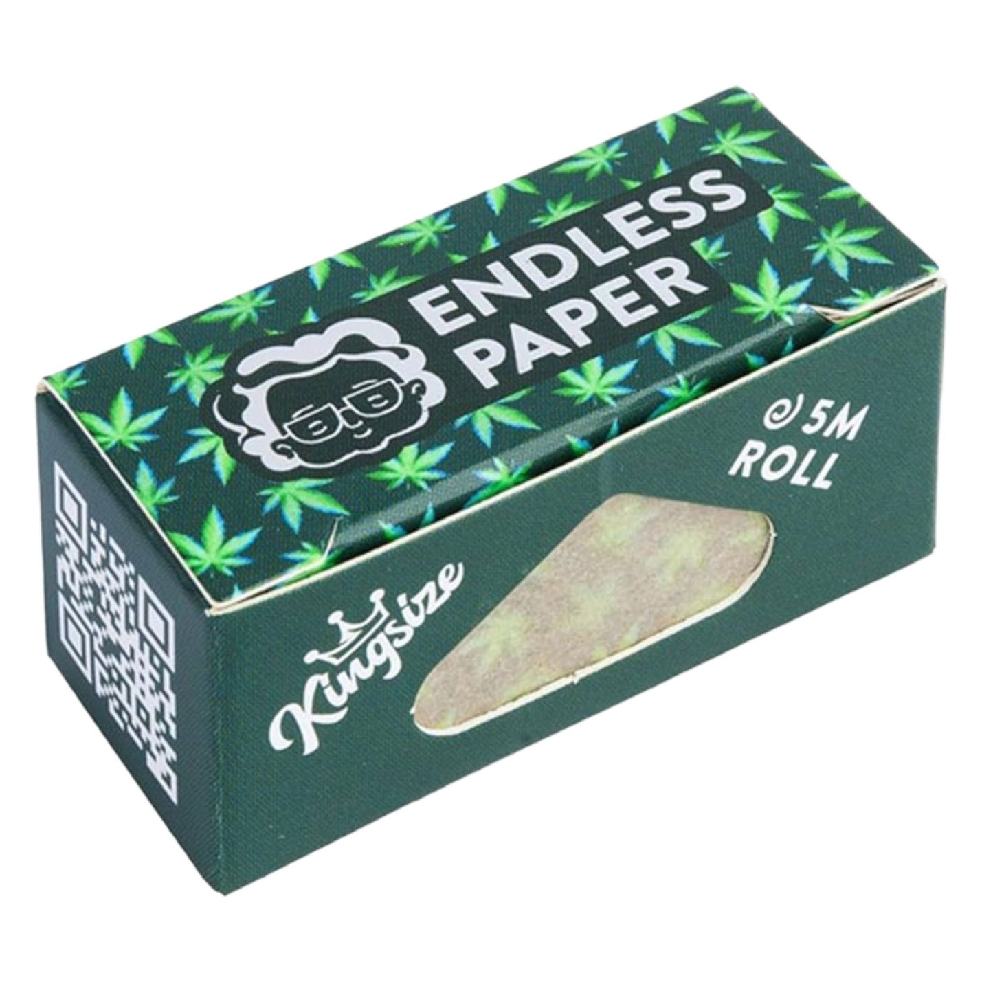 Eine 5 Meter lange Rolle ultradünnen Zigarettenpapiers in einer stilvollen Verpackung mit Hanfblatt-Design. Perfekt für flexible Drehlängen.