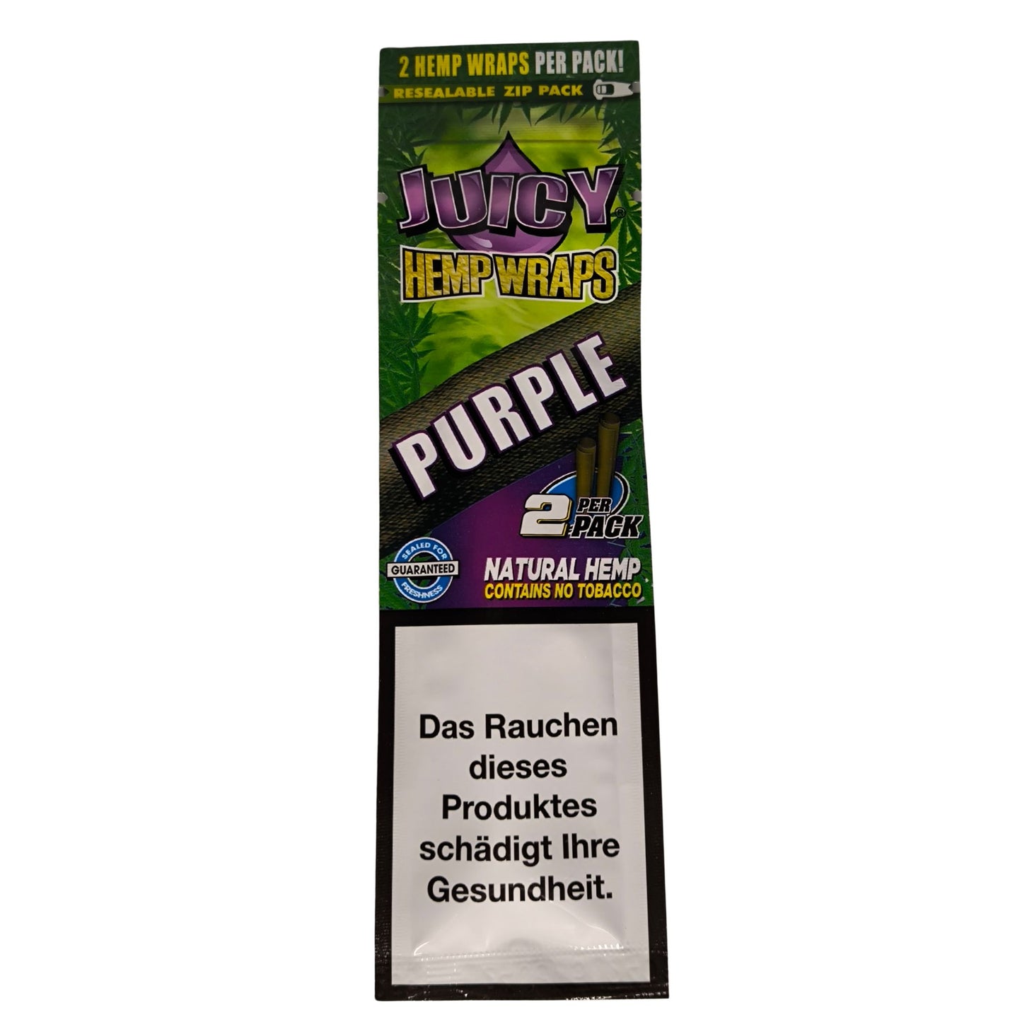 Juicy Hemp Wraps Purple – in einer wiederverschließbaren Zip-Tasche mit fruchtigem Blaubeere & Traubenaroma.