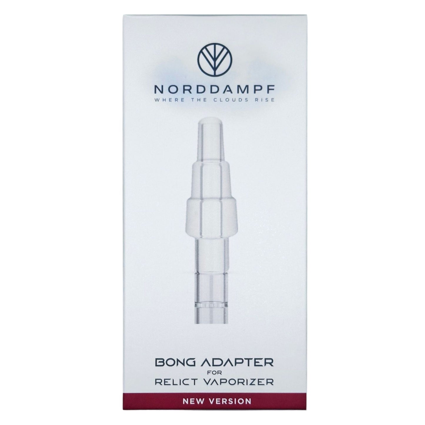 Seitliche Ansicht des Norddampf Relict Bong Adapters mit 14/18 mm Schliff, aus klarem Borosilikatglas.