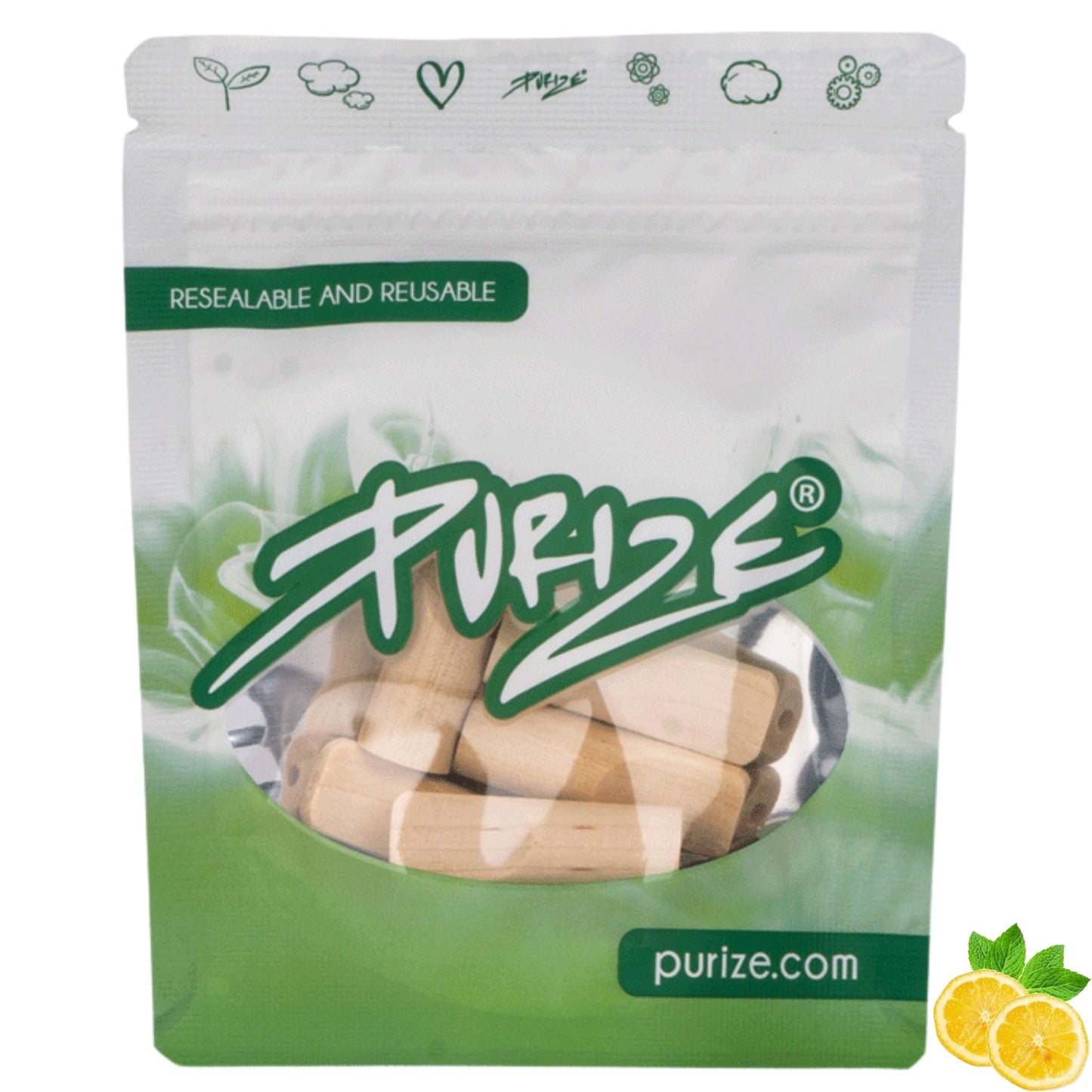 PURIZE® 5 Holzmundstücke XTRA Slim im wiederverschließbaren Beutel – Geschmacksrichtung Zitrone