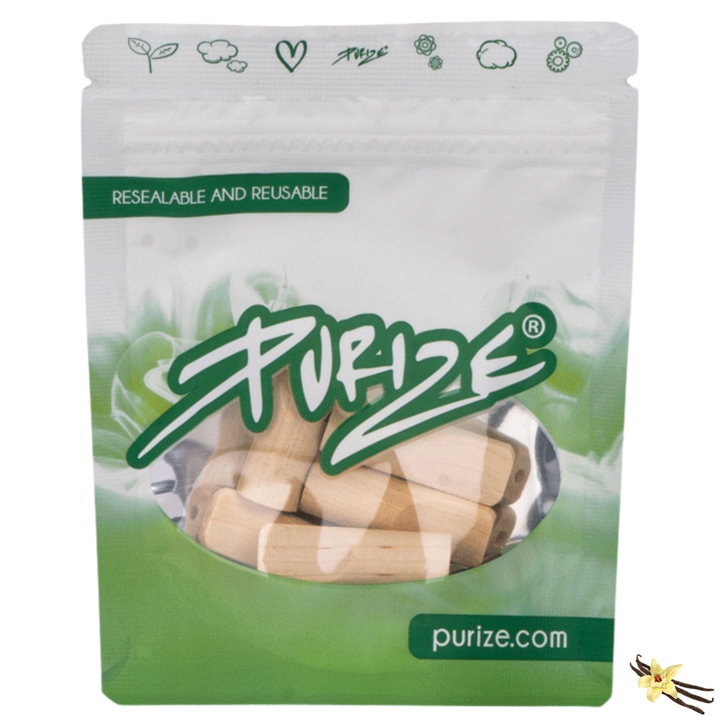 PURIZE® 5 Holzmundstücke XTRA Slim im wiederverschließbaren Beutel – Geschmacksrichtung Vanille