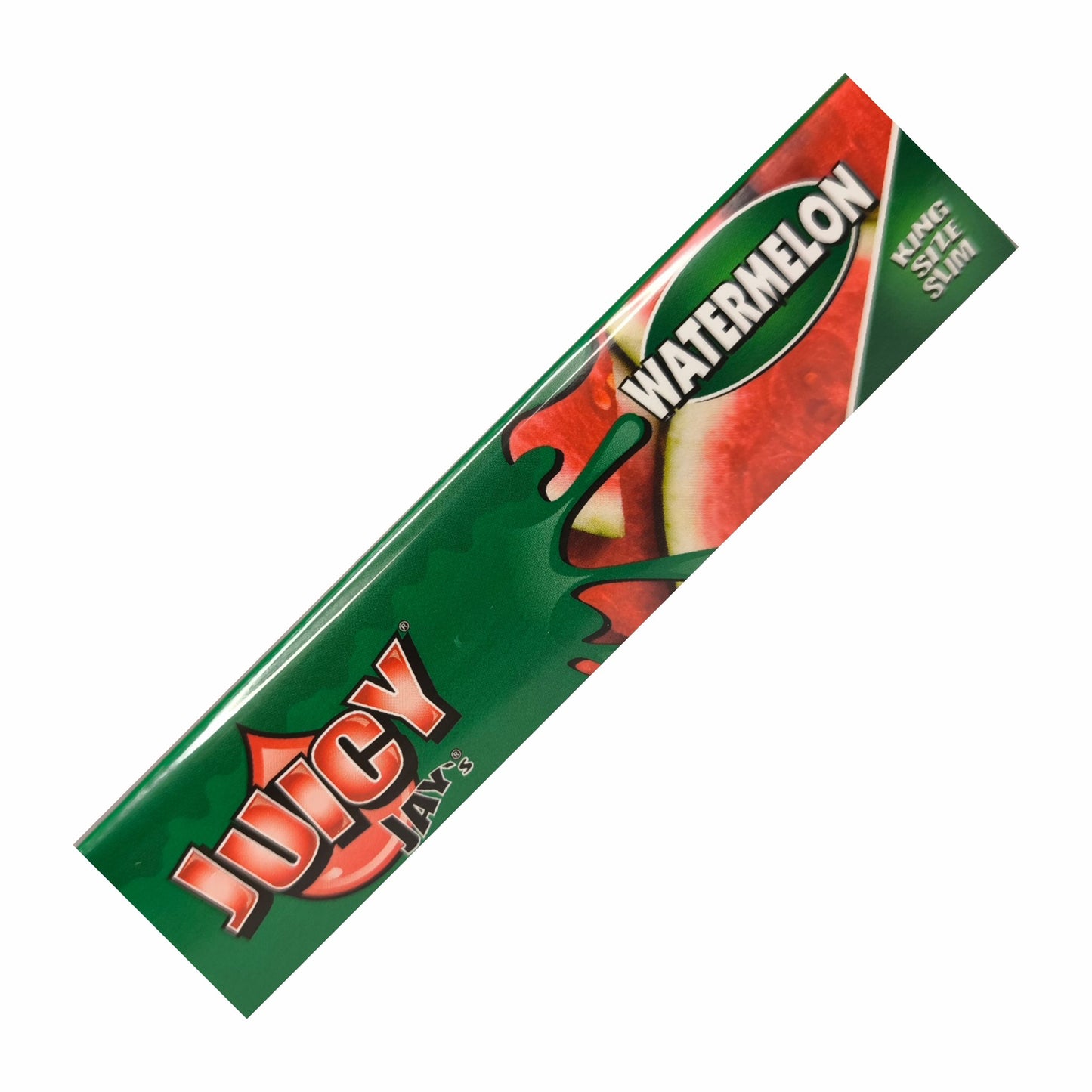 Juicy Jays King Size Slim Papers mit Wassermelonen-Aroma auf weißem Hintergrund