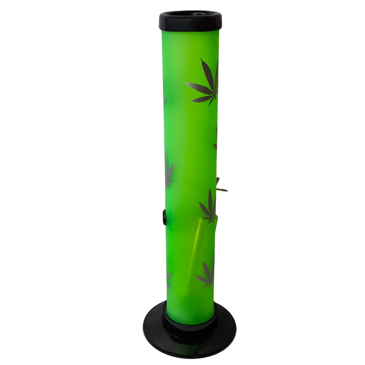 Rückseite der Zylinder-Bong mit schwarzem Standfuß und mattem Acryl