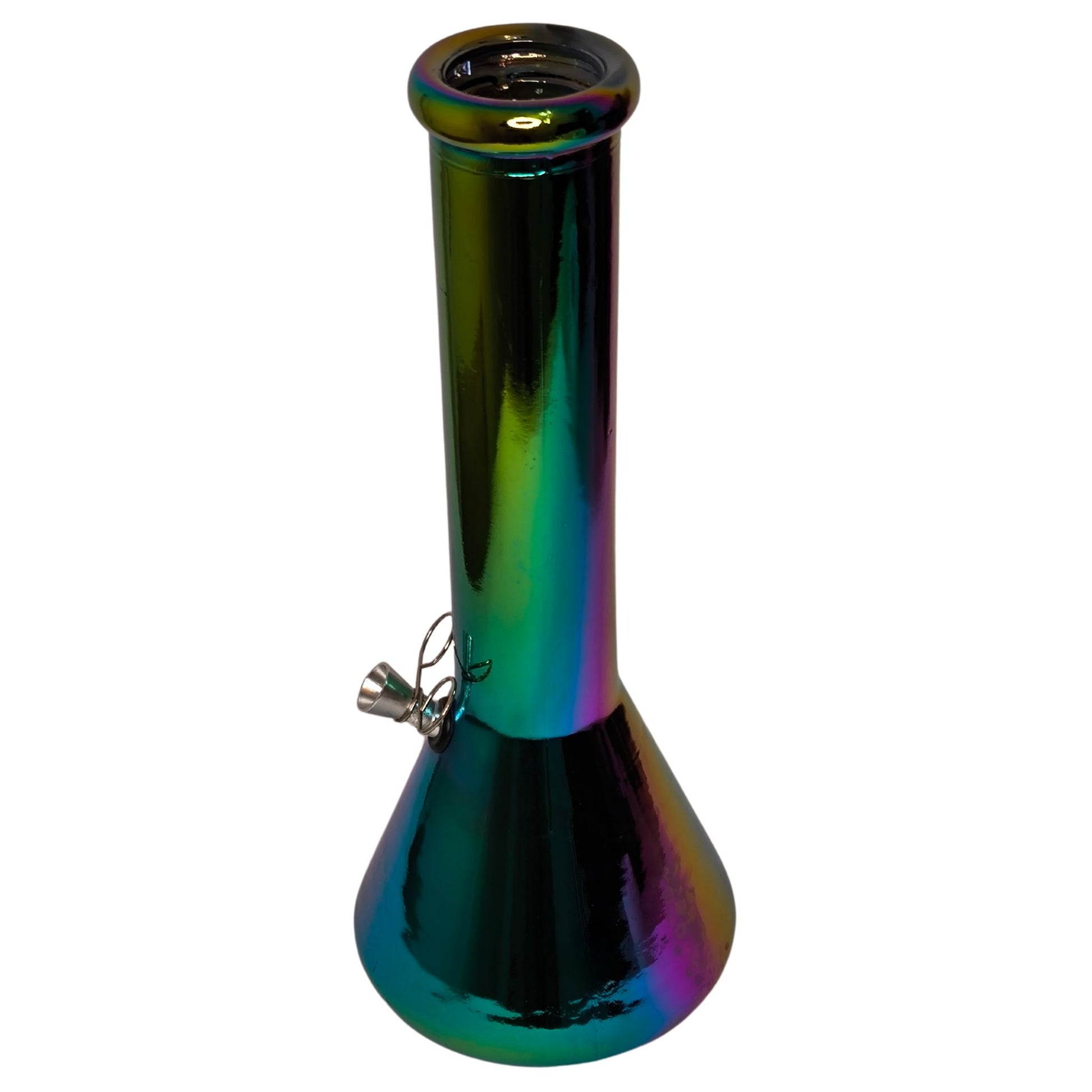 Detailansicht der schillernden Regenbogen-Oberfläche der Atomic Glas-Bong Rainbow – Ein echter Eyecatcher.