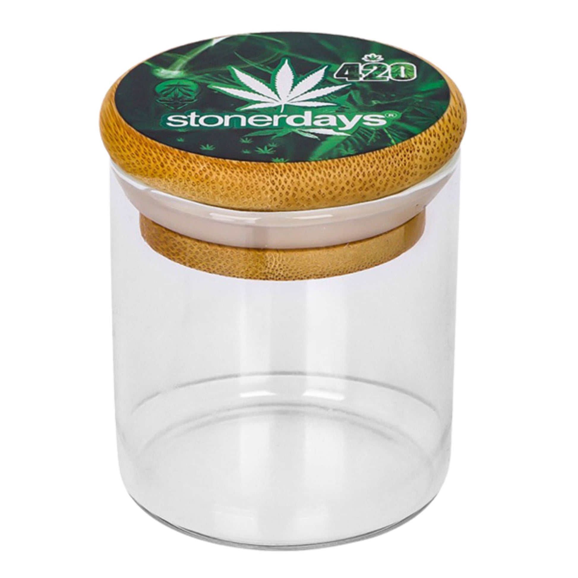 Geschenkset Bong – Aufbewahrungsglas mit Bambusdeckel, Hanfblatt 420