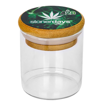 Geschenkset Bong – Aufbewahrungsglas mit Bambusdeckel, Hanfblatt 420