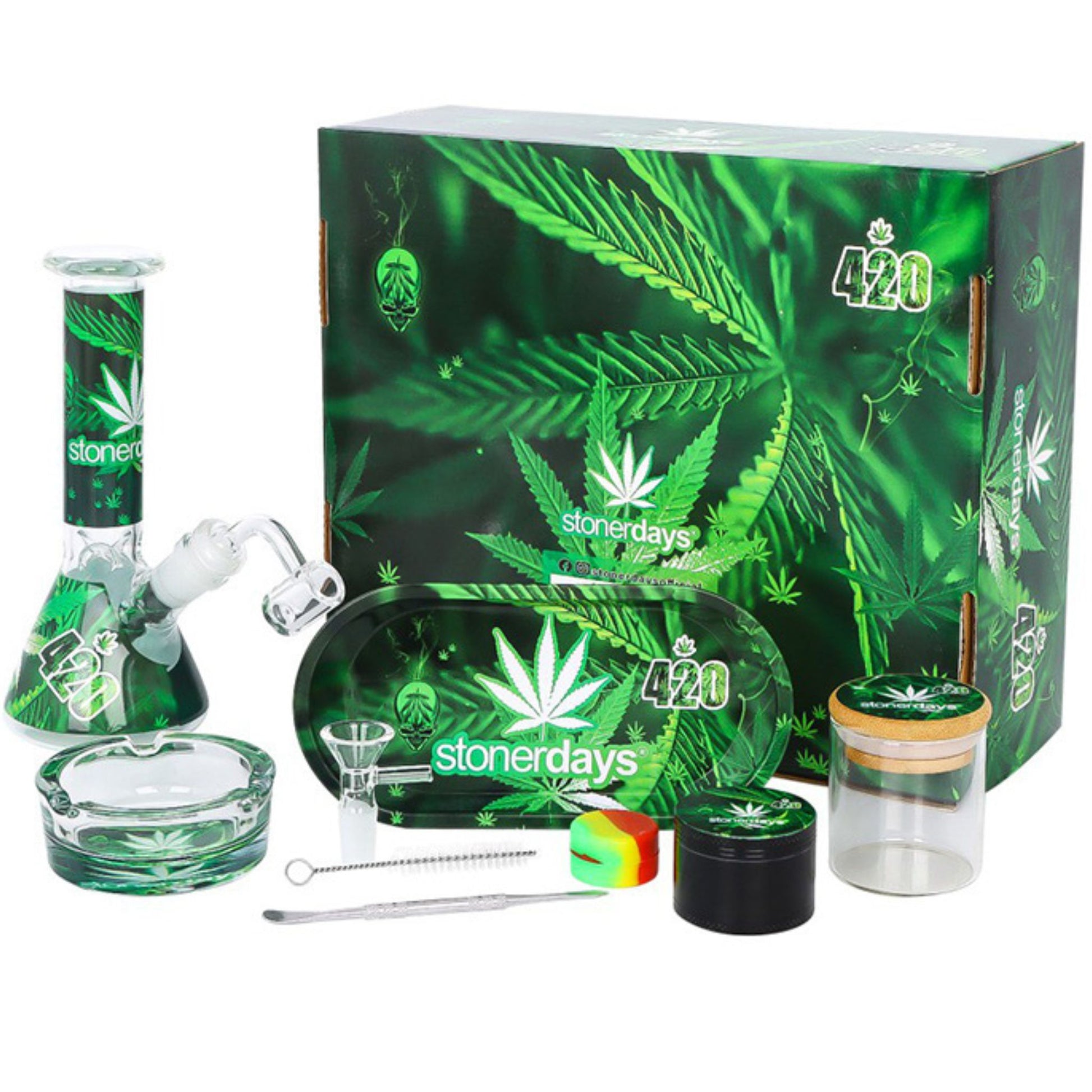 Bong-Geschenkset Hanfblatt 420 komplett mit Zubehör und Box