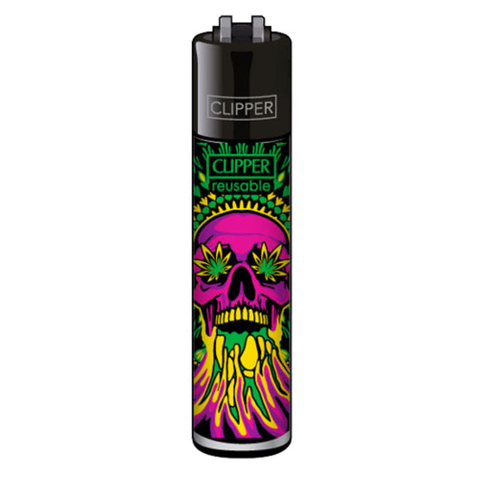Clipper Feuerzeug „Trippy Skulls 4/4“ mit pinkem Totenkopf & Hanfblatt-Augen