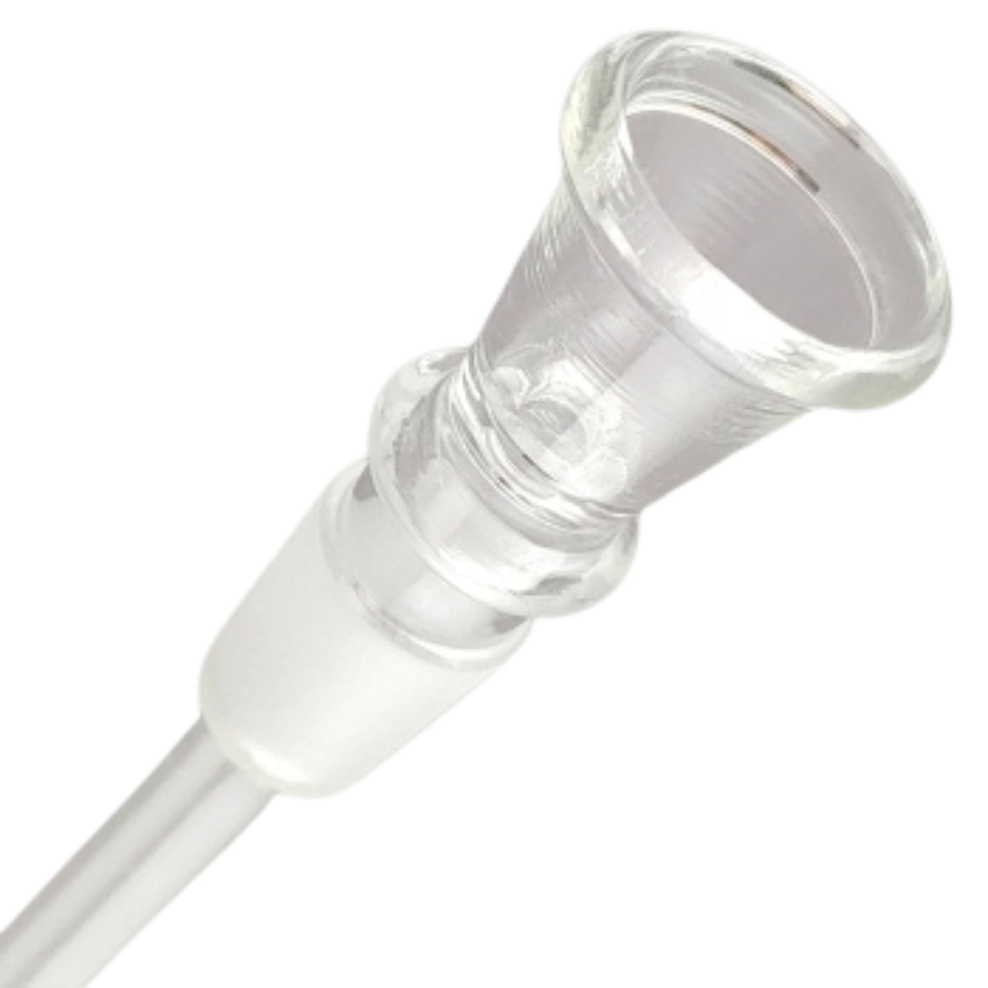 Glas Chillum mit Normschliff 14,5 mm und geradem Zugrohr, Länge 11 cm, klares Borosilikatglas, seitliche Ansicht