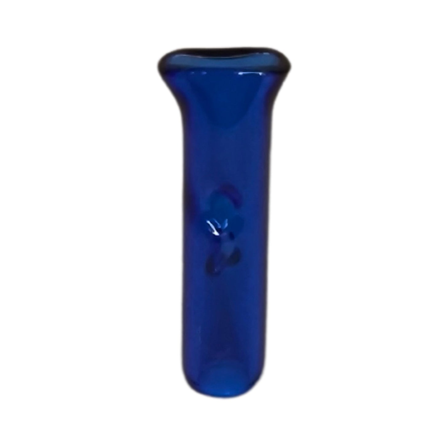 Wiederverwendbarer Glas Tip in Blau, ideal für umweltbewusstes Rauchen.