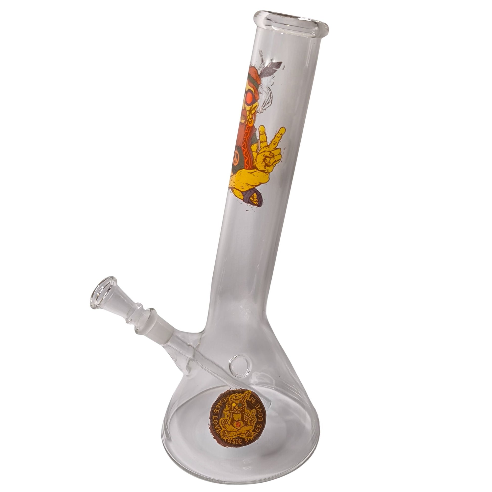 Hippie Glasbong 30 cm – Beaker-Bong mit Peace & Love Motiv und 14,5 Schliff