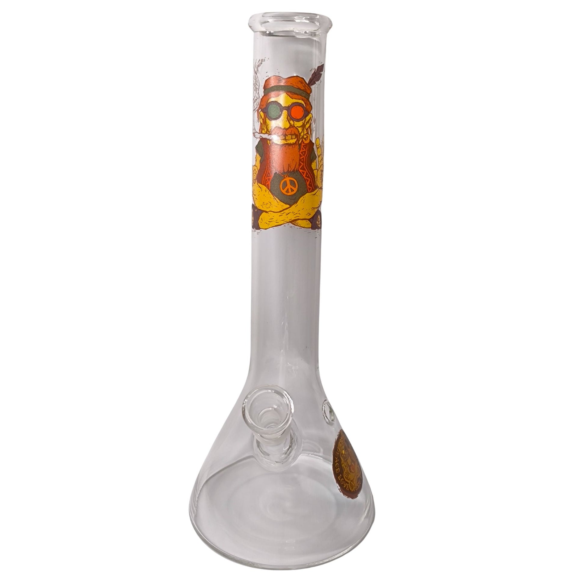 Glasbong Hippie Style – Motivbong mit Beaker-Fuß, 30 cm, 14,5 mm Schliff