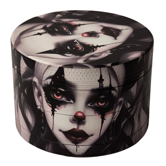 Grinder "Clown" mit düsterem Clown-Design auf dem Deckel