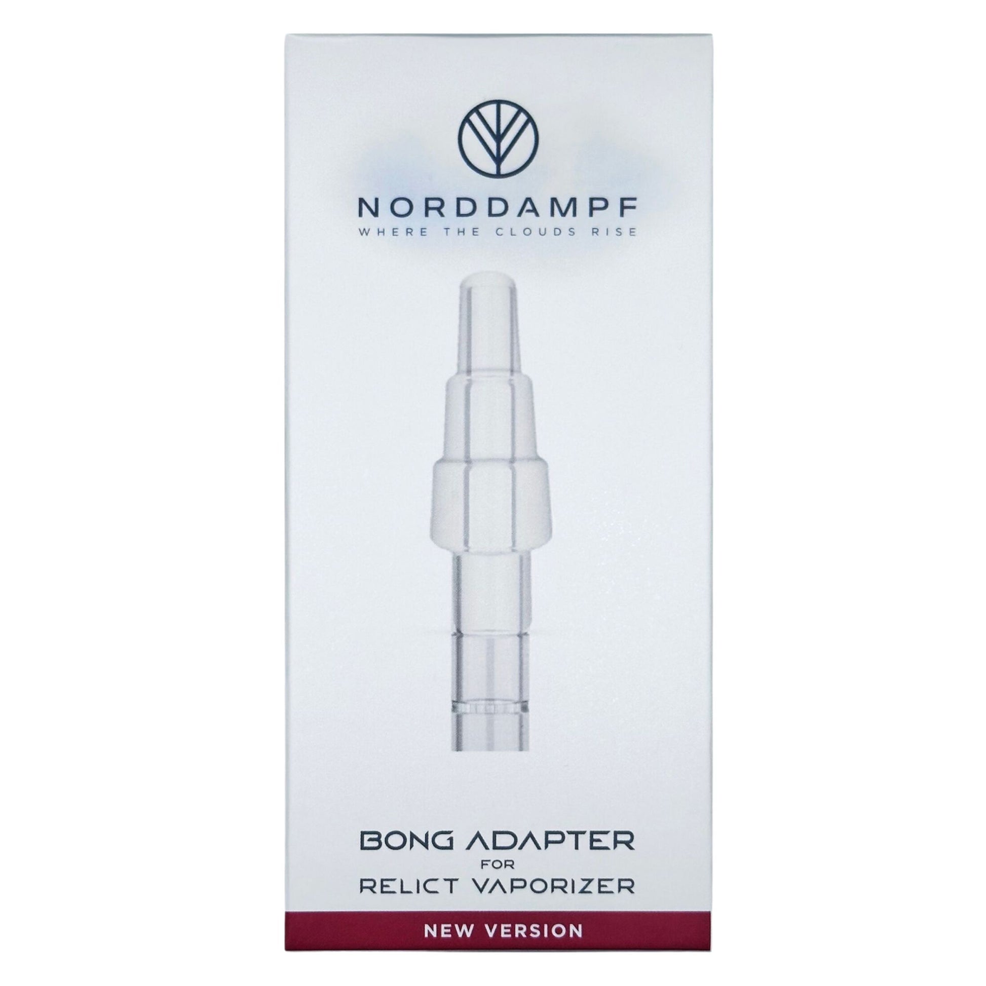 Seitliche Ansicht des Norddampf Relict Bong Adapters mit 14/18 mm Schliff, aus klarem Borosilikatglas.