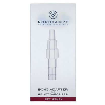 Seitliche Ansicht des Norddampf Relict Bong Adapters mit 14/18 mm Schliff, aus klarem Borosilikatglas.