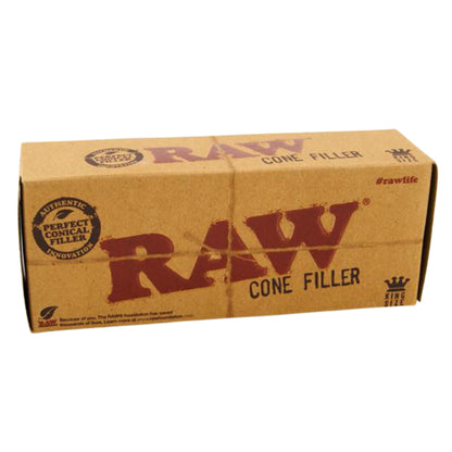 RAW Cone Filler Verpackung – Stopfmaschine für King-Size Cones, robuste Kartonverpackung mit Branding und Produktdetails