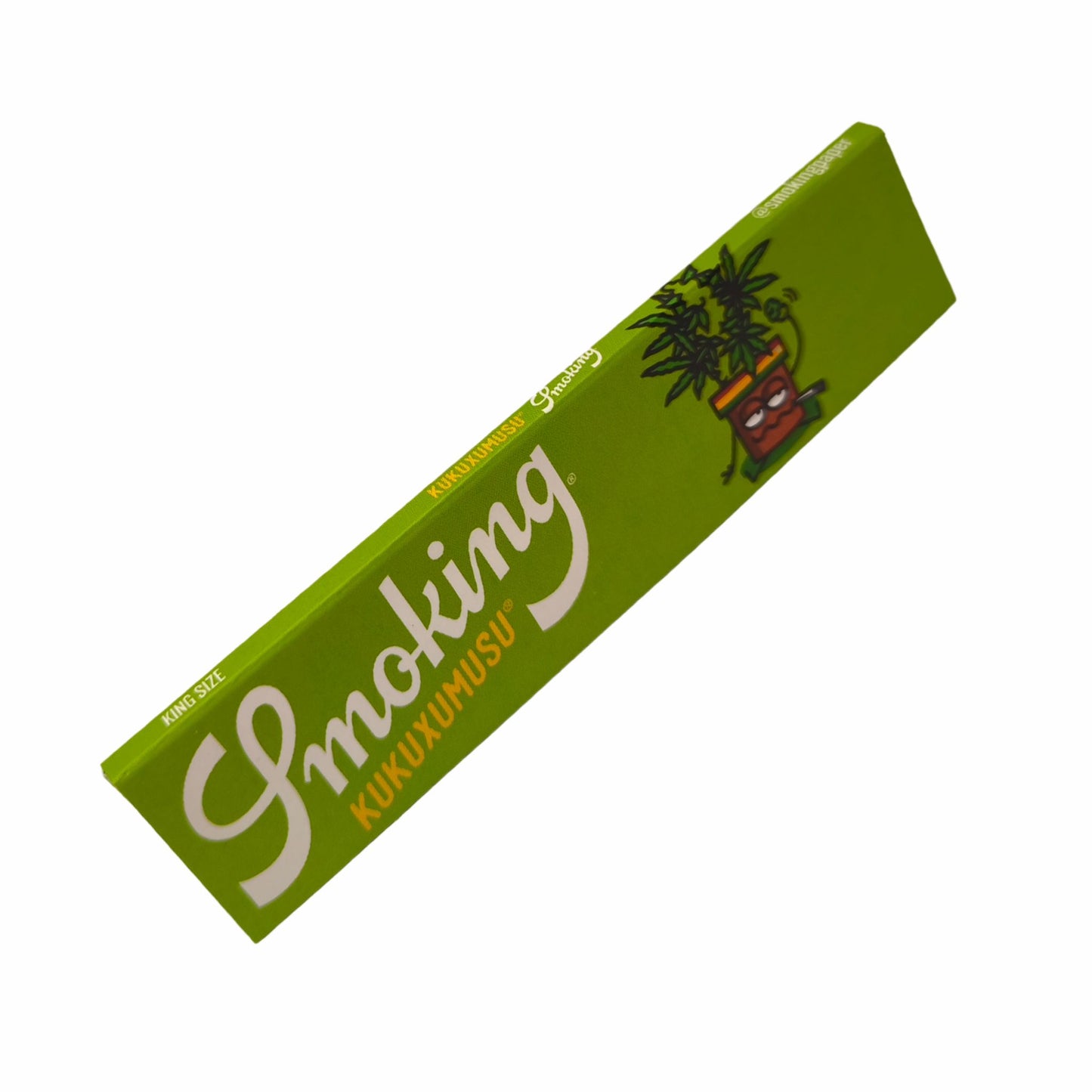 Smoking Kukuxumusu Longpapers mit grünem Relaxing-Pot-Design, chilliger Blumentopf mit Hanfpflanze, auf weißem Hintergrund