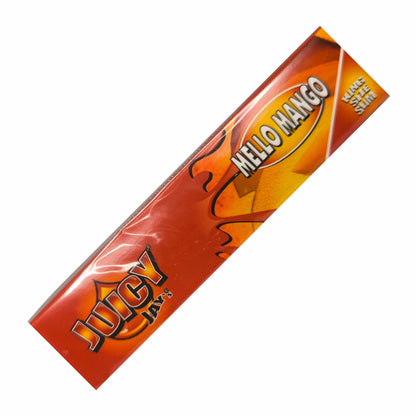 Juicy Jays King Size Slim Papers mit Mello Mango Aroma auf weißem Hintergrund